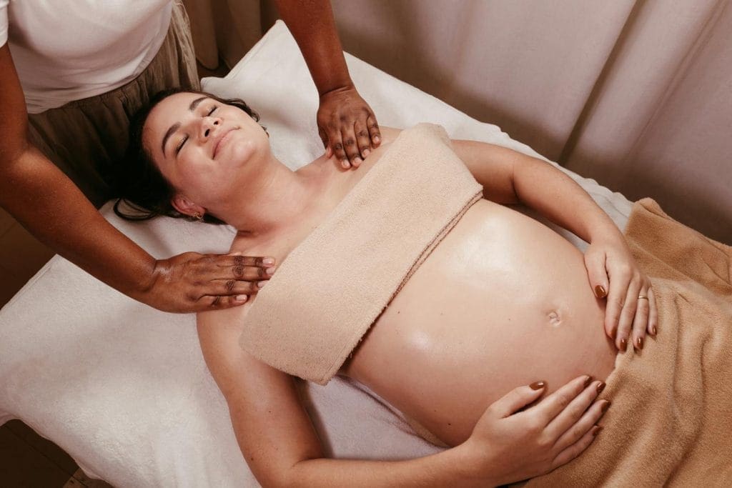 Pregnant woman relaxing during a pregnancy massage. Pregnancy Massage. Brisbane. Pregnancy Massage. Brisbane Livewell Clinic
