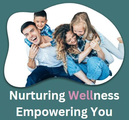 Image of a family laughing and hugging. Caption reads "Nurturing Wellness, Empowering You." Brisbane Livewell Clinic Naturopath and Wellness Centre Allied Health