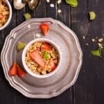 Healthy Vegan Rhubarb and Strawberry Crumble baked in a cup