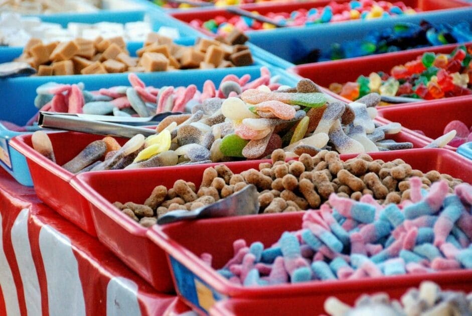 Lollies in plastic trays. Sugar Addiction