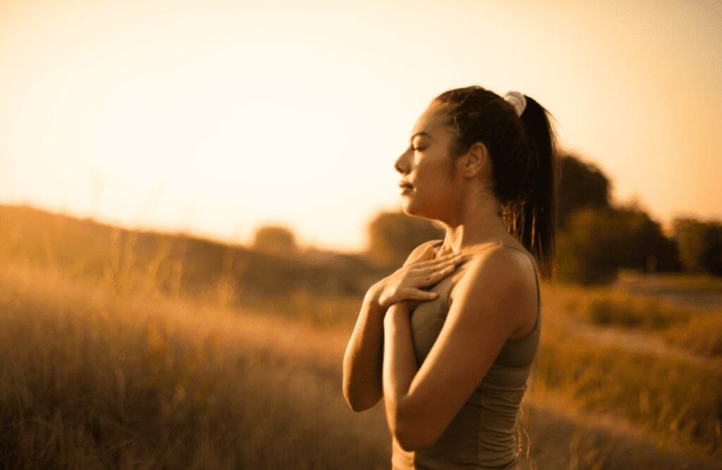 Young woman doing deep breathing. Hypnosis in Sydney. Fibromyalgia. Weight Loss Hypnosis. Brisbane Livewell Clinic