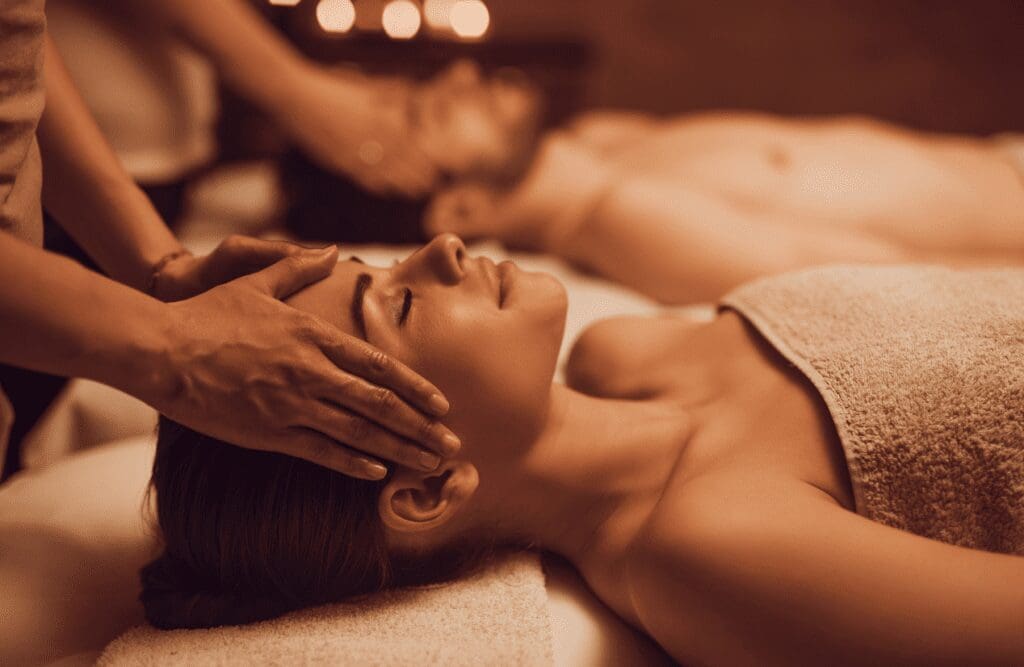 Young couple enjoys the relaxing Indian Head Massage Northgate. Indian Head Massage. What is Indian Head Massage. Head Massage Near Me. Brisbane Livewell Clinic