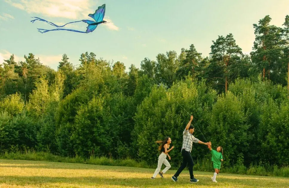 Family playing with a kite in a field. Hypnotherapy near Virginia. Brisbane Livewell Clinic