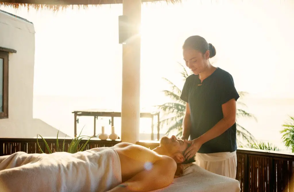 Man having a relaxing body head massage. Massage Therapy Brisbane. Full Body Massage Brisbane. Brisbane Livewell Clinic