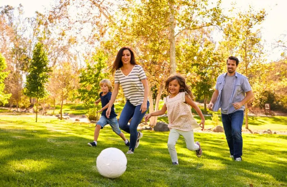 Family playing soccer in a park. Bridgeman Downs. Naturopath vs Homeopath. Ideal Bowen Massage Near Me. Brisbane Livewell Clinic. Best Osteopath near me